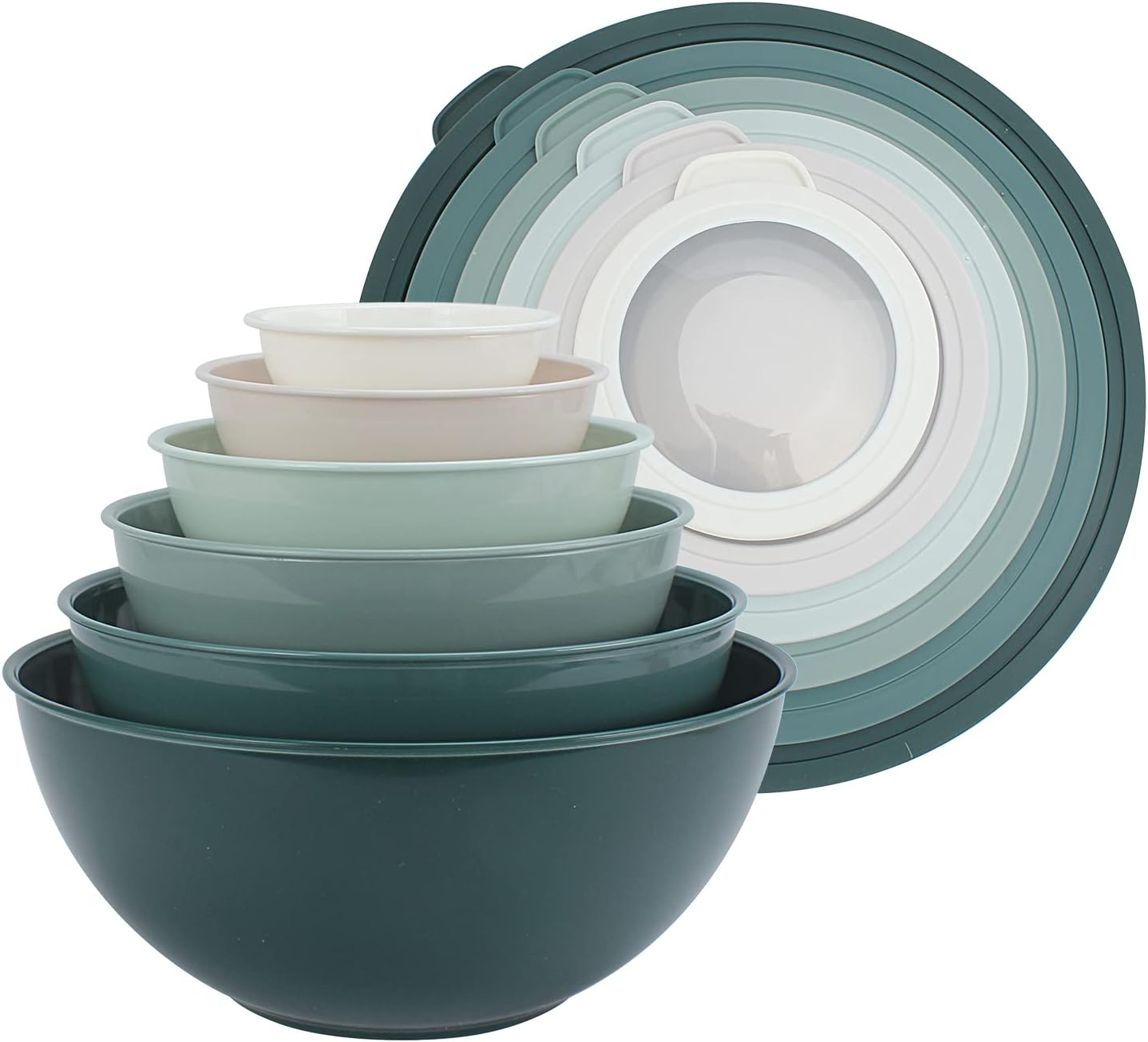 COOK WITH COLOR Mixing Bowls with TPR Lids - 12 Piece Plastic Nesting Bowls Set Includes 6 Prep Bowls and 6 Lids, Microwave Safe Mixing Bowl Set (Mint) - PuriLite