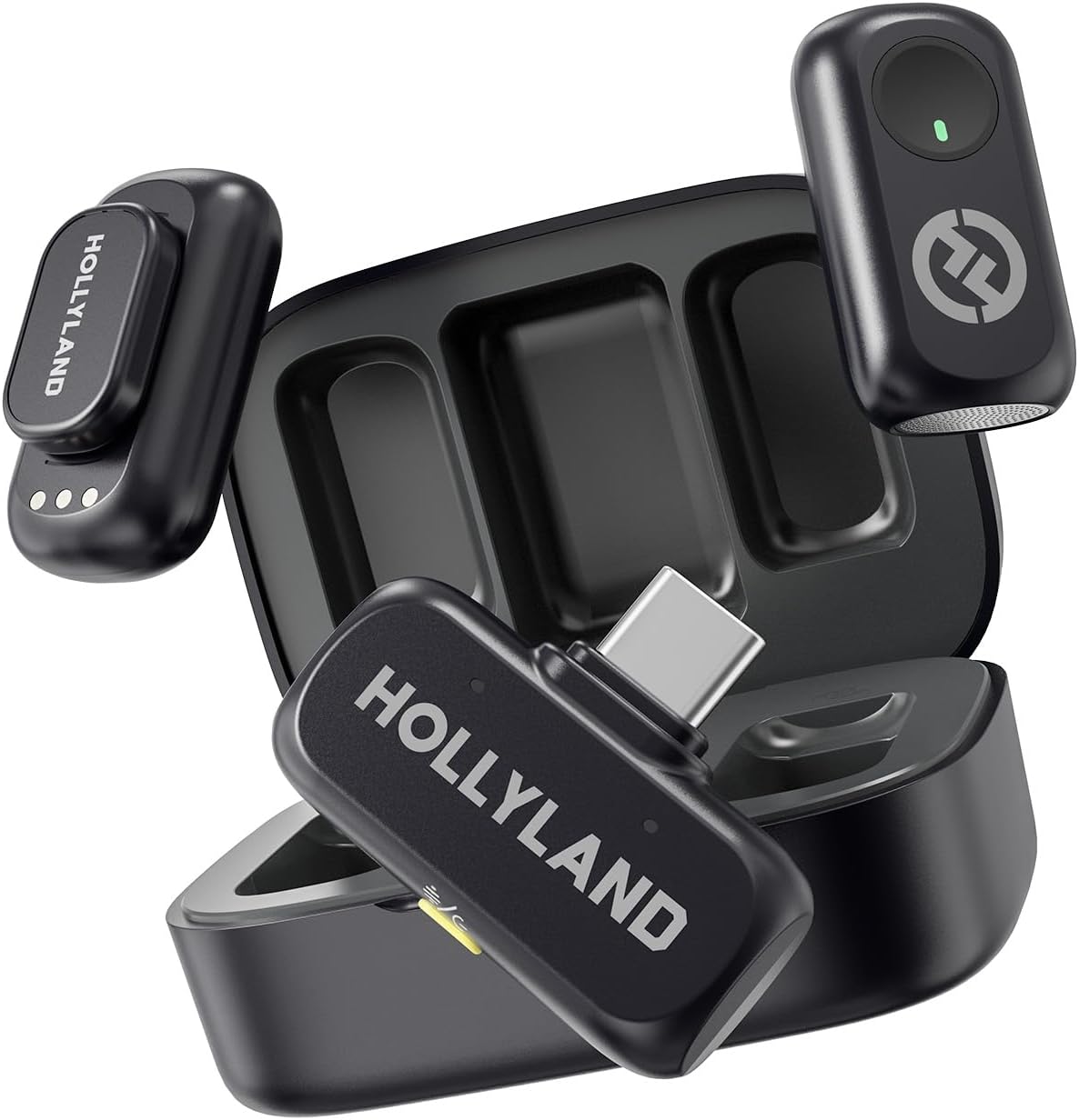 Hollyland Lark A1 Duo - Wireless Microphone USB C for iPhone 16/15 & Android (2TX + USB-C RX + Charging Case), Magnetic Mic for YouTube, TikTok, Podcast, Interviews (Black) - PuriLite
