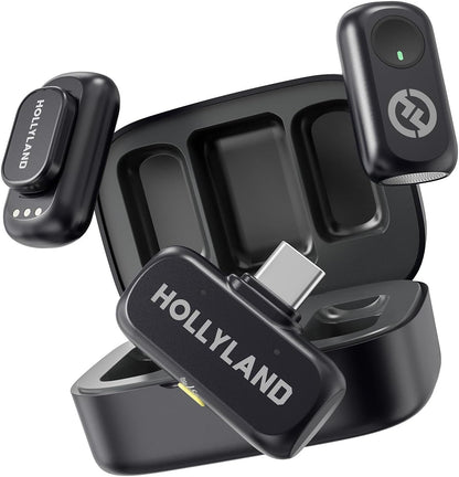 Hollyland Lark A1 Duo - Wireless Microphone USB C for iPhone 16/15 & Android (2TX + USB-C RX + Charging Case), Magnetic Mic for YouTube, TikTok, Podcast, Interviews (Black) - PuriLite