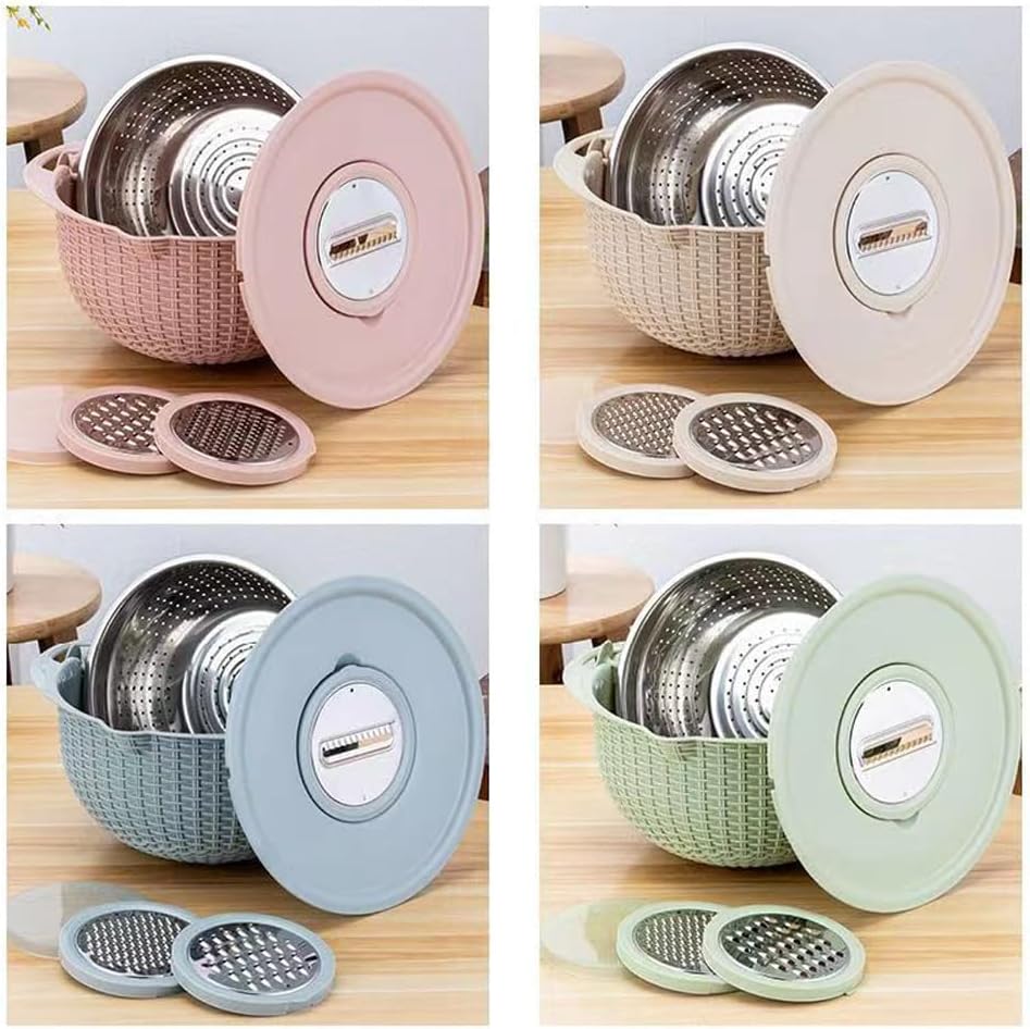 4 in 1 Colander with Bowl Set, Double Layer Fruit Cleaner, Salad Spinner, Rotatable Strainers, for Draining Cooked Pasta, Noodles,Vegetables, Fruits and Rice (Beige) - PuriLite