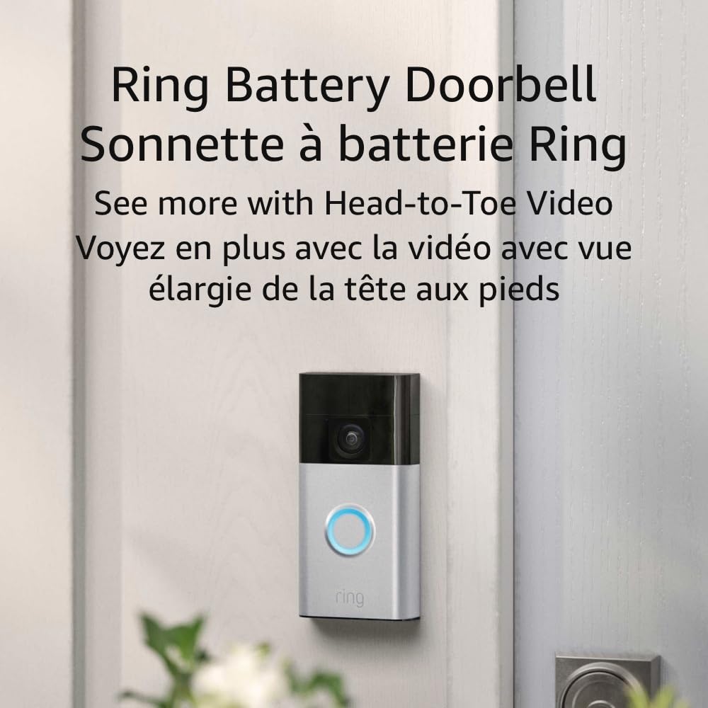 Ring Battery Doorbell — Head-to-Toe Video, Live View with Two-Way Talk, and Motion Detection & Alerts (2024 release), Satin Nickel - PuriLite