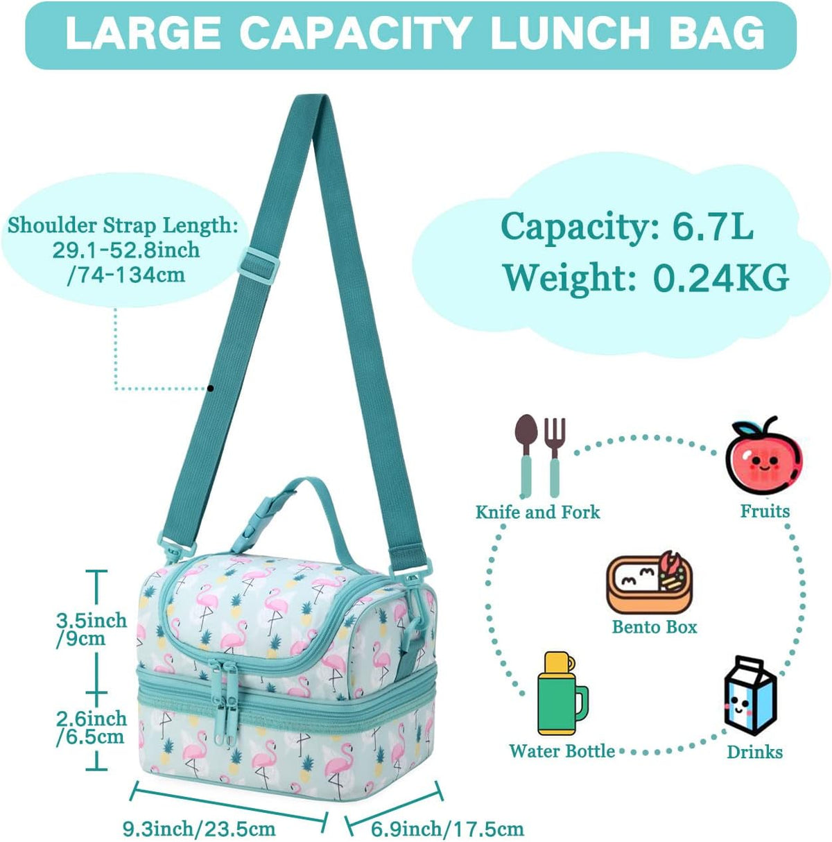 VASCHY Lunch Box Bag Men, Insulated Two Compartments Bento Cooler Bags for Adults/Women/Kids for School,Daycare,Kindergarten,Picnic Black - PuriLite
