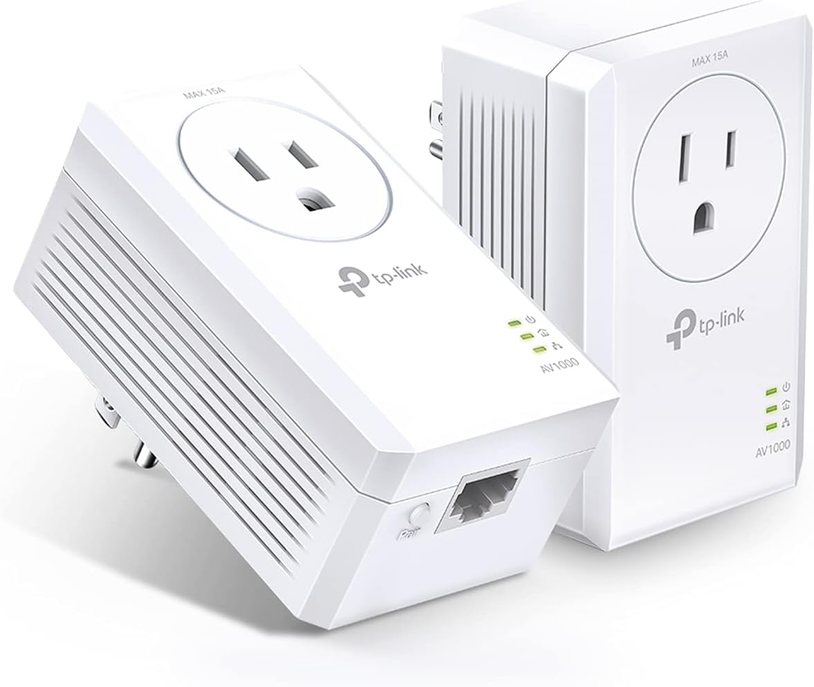 TP-Link AV1000 Powerline Ethernet Adapter(TL-PA7017P KIT) - Gigabit Port, Plug and Play, Extra Power Socket for Additional Devices, Ideal for Smart TV - PuriLite