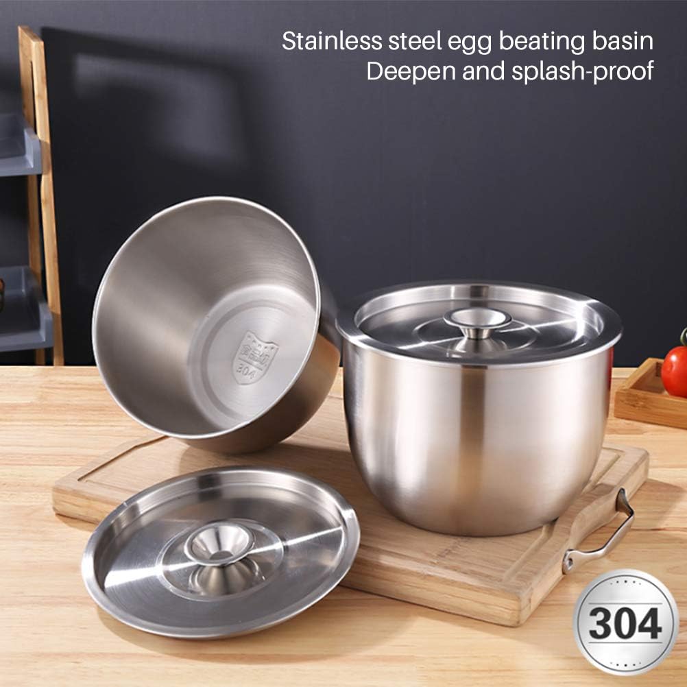 Stainless Steel Mixing Bowl with Lid, Deep Metal Cake Basin, Salad Egg Dessert Baking Bowl - PuriLite