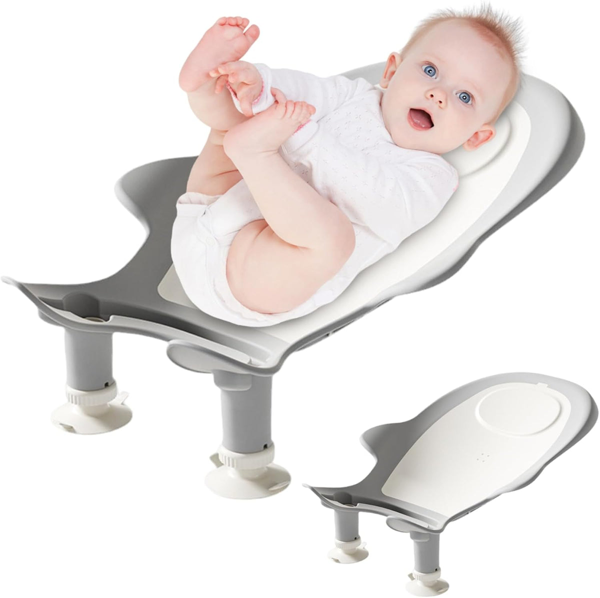 Baby Bathtub, Adjustable Soft Non Slip U Shaped Drainage Baby Bath Support With Suckers For Babies 0-12 Months Home Use - PuriLite