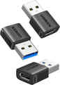 UGREEN USB to USB C Adapter 3 Pack, 10Gbps Data Transfer USB A to USB C Adapter Car Charger Adapter for iPad iPhone 16 15 Pro Max Galaxy S24 S23 Pad Air Mini, Car Play, PC/Laptop,Hard Drive Enclosure - PuriLite