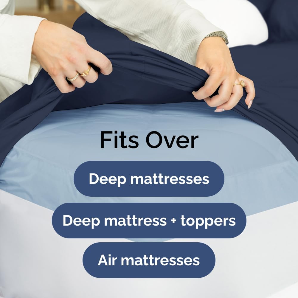 Extra Deep Queen Sheet Set - 6 Piece Breathable & Cooling Sheets - Hotel Luxury Bed Sheets Set - Easy & Secure Fit - Soft, Wrinkle Free & Comfy Sheets Set - White Sheet Set w/Extra Deep Pockets - PuriLite