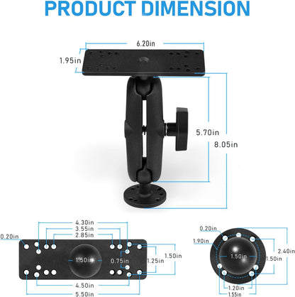 Bzsunway Medium Arm Marine Electronic/Depth Fish Finder Mount with 1.5" / C Size Ball, Medium Arm Marine Electronic/Depth Finder Mount, Suitable for Garmin, Lowrance and Helix 8-10 - PuriLite