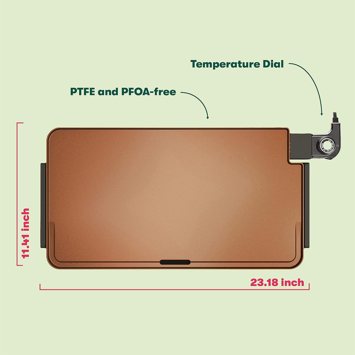 BELLA XL Electric Ceramic Titanium Griddle, Make 15 Eggs At Once, Healthy-Eco Non-stick Coating, Hassle-Free Clean Up, Large Submersible Cooking Surface, 12" x 22", Copper/Black - PuriLite
