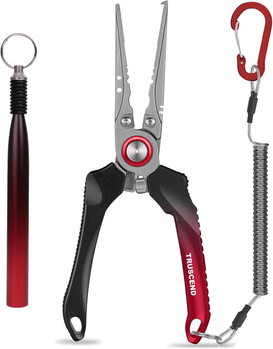 TRUSCEND Lockable Handy Fishing Pliers with Innovative Ergonomic Handle, Saltwater Corrosion Resistant Teflon Coated Fishing Tool, Multi-Function Fishing Gear with Mo-V Cutter, Amazing Fishing Gift - PuriLite