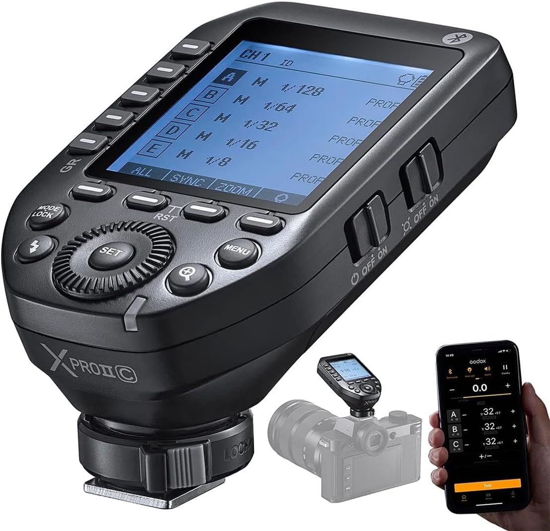 Godox XPROII-C 2.4G Wireless Flash Trigger Transmitter TTL Autoflash 1/8000s HSS Large LCD Screen 32 Channels 16 Groups Replacement for Canon Cameras - PuriLite