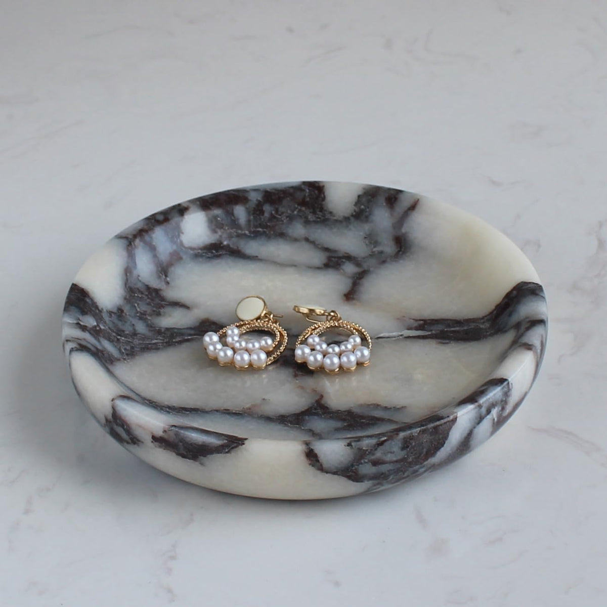 Nawgnail Calacatta Viola Marble Jewelry Dish 5.5", Trinket Dish for Ring Earring, Gift for Woman Daugther - PuriLite