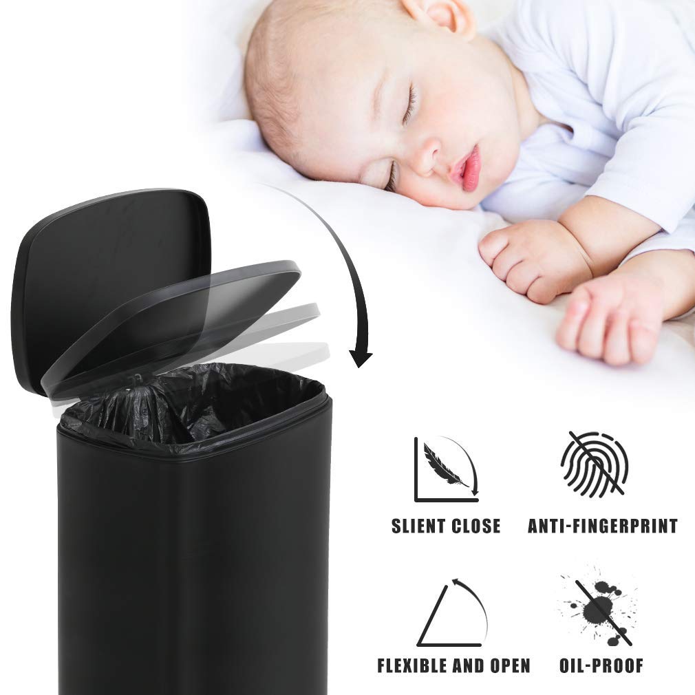 13 Gallon/50 L Garbage Can Kitchen Trash Can with Lid for Office Bedroom Bathroom Step Trash Bin Fingerprint-Proof Brushed Stainless Steel - PuriLite