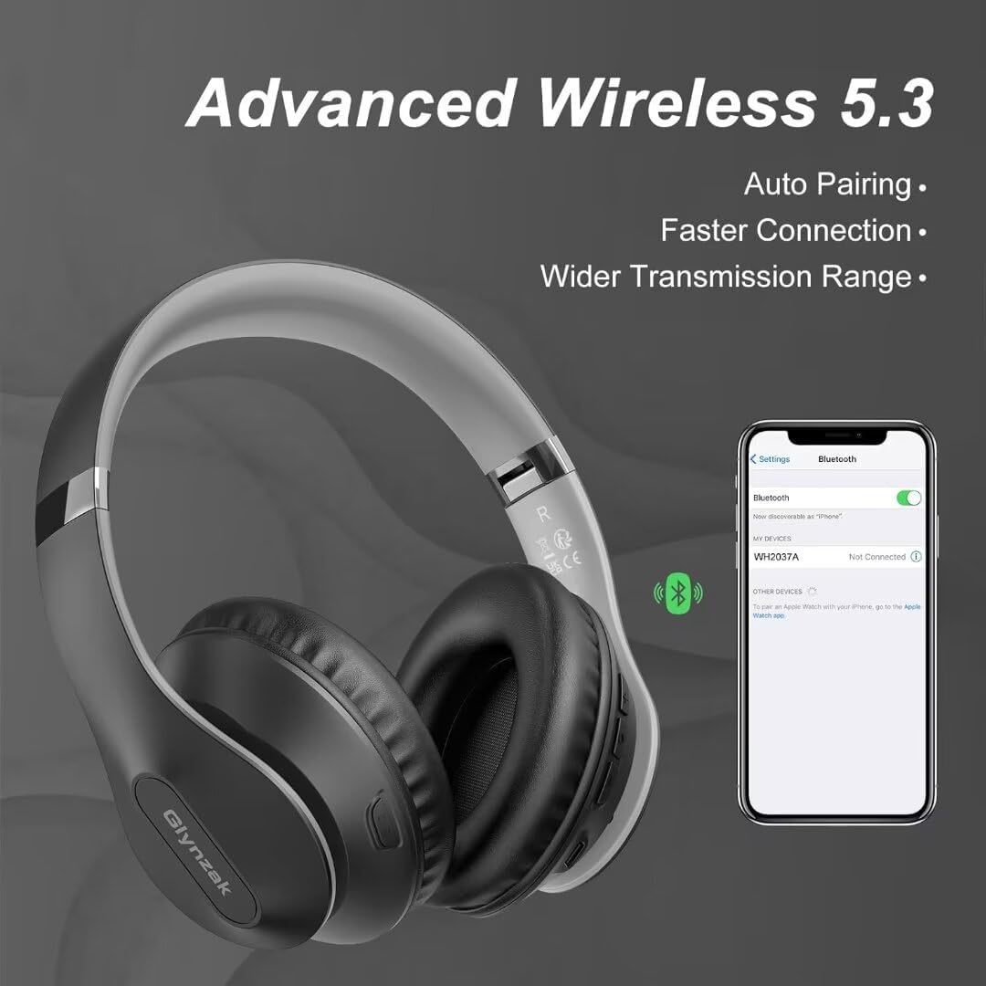Glynzak Wireless Bluetooth Headphones Over Ear 65H Playtime HiFi Stereo Headset with Microphone and 6EQ Modes Foldable Bluetooth V5.3 Headphones for Desktop Computer Laptop Rose Gold - PuriLite