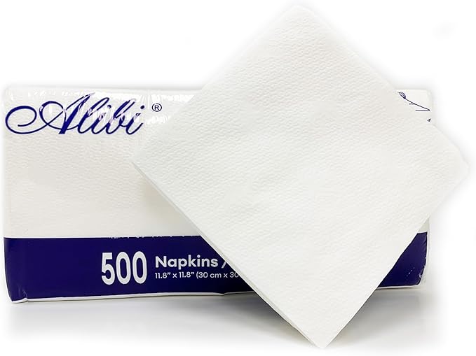 ALIBI Napkin - Soft and Absorbent 500 1-Ply White Lunch - Disposable Multi-Purpose Paper for Everyday Use, Events, and Parties - Versatile and Convenient - PuriLite