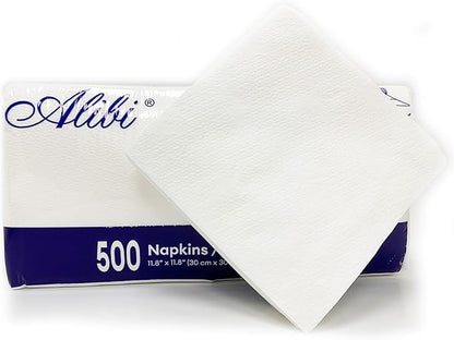 ALIBI Napkin - Soft and Absorbent 500 1-Ply White Lunch - Disposable Multi-Purpose Paper for Everyday Use, Events, and Parties - Versatile and Convenient - PuriLite