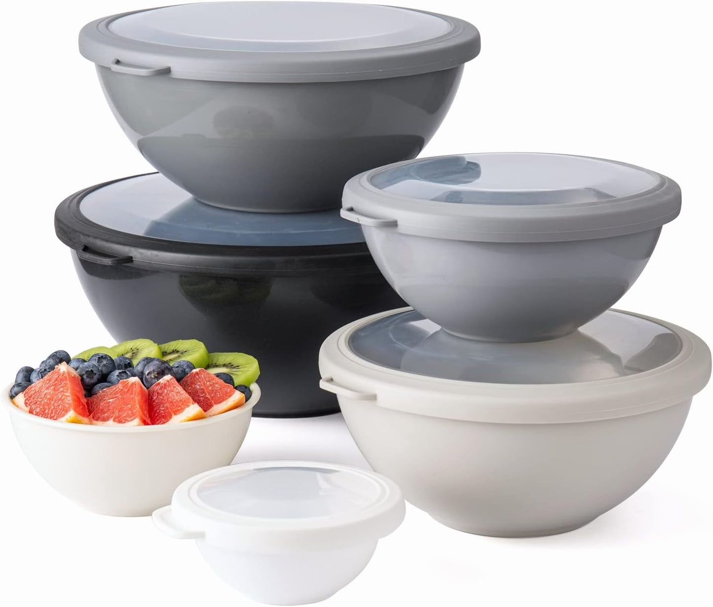 COOK WITH COLOR Mixing Bowls with TPR Lids - 12 Piece Plastic Nesting Bowls Set Includes 6 Prep Bowls and 6 Lids, Microwave Safe Mixing Bowl Set (Mint) - PuriLite