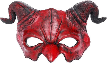 BPNHNA Demon Mask Halloween Masquerade Foam Mask Scary Red Half Face Ram Horn Devil Mask for Cosplay Costume - PuriLite