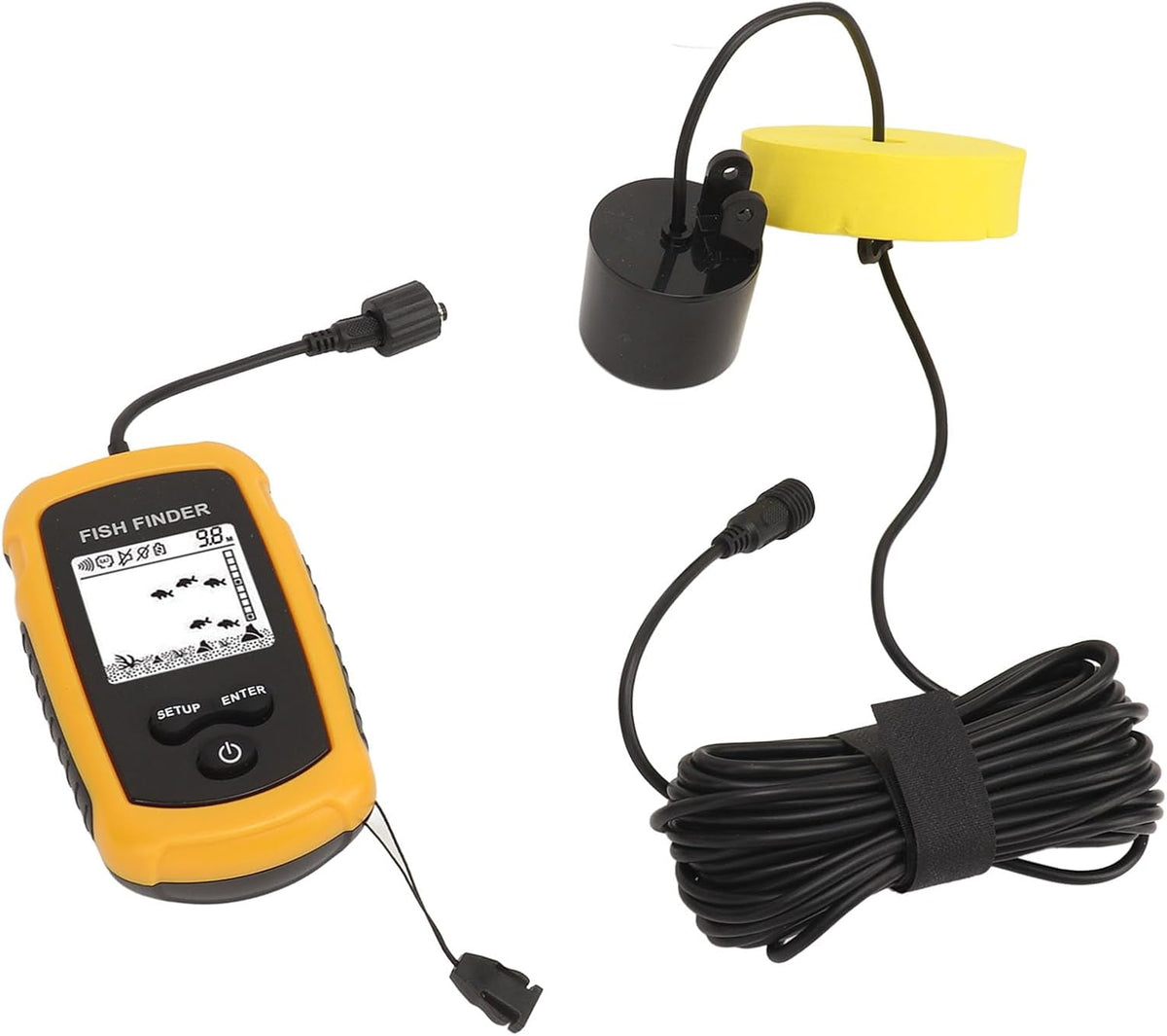 Akozon Portable Fish Depth Finder with LCD Display Handheld Fish Finder for Kayak and Boat Fishing, 200kHz Sonar Frequency, Castable - PuriLite