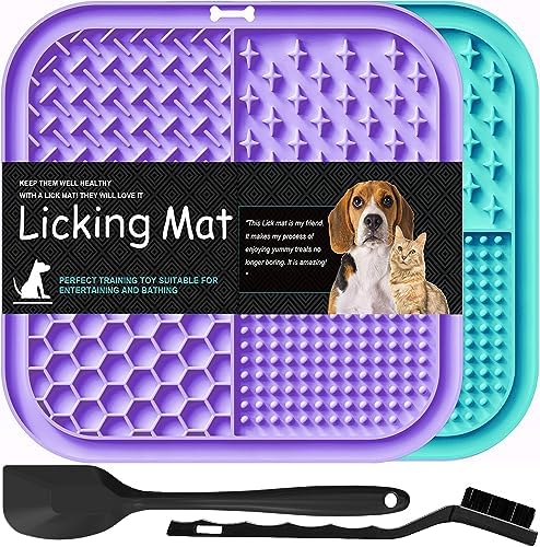2 Pack Licking Mat for Dogs & Cats with Suction Cups, Dog Slow Feeder Lick Pat for Anxiety Relief, Dog Toys Feeding Mat for Butter Yogurt Peanut, Pets Bathing Grooming Training Mat - PuriLite