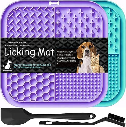2 Pack Licking Mat for Dogs & Cats with Suction Cups, Dog Slow Feeder Lick Pat for Anxiety Relief, Dog Toys Feeding Mat for Butter Yogurt Peanut, Pets Bathing Grooming Training Mat - PuriLite