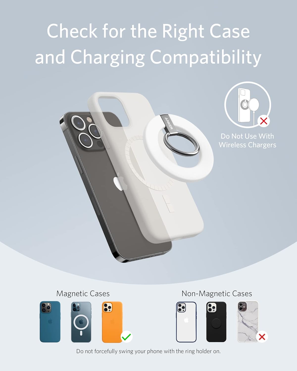 Anker Magnetic Phone Grip, MagGo 610 Ring Holder, Adjustable Kickstand, Only for iPhone 16/16 Plus/16 Pro/16 Pro Max/15/14/13/12 Series - PuriLite