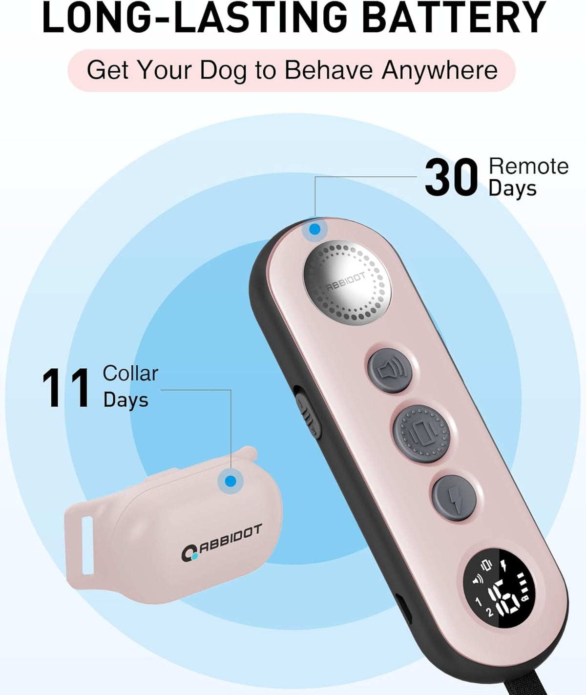 ABBIDOT Shock Collar (8-120 lbs) - Small Size Dog Training Collar with Remote Waterproof Rechargeable Dog Shock Collar with Remote E Collar for Small Medium Large Dogs (Light Pink) - PuriLite
