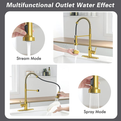 GIMILI Matte Black Kitchen Faucet with LED Light,Single Hole Spring Kitchen Sink Faucet with Pull Down Sprayer - PuriLite
