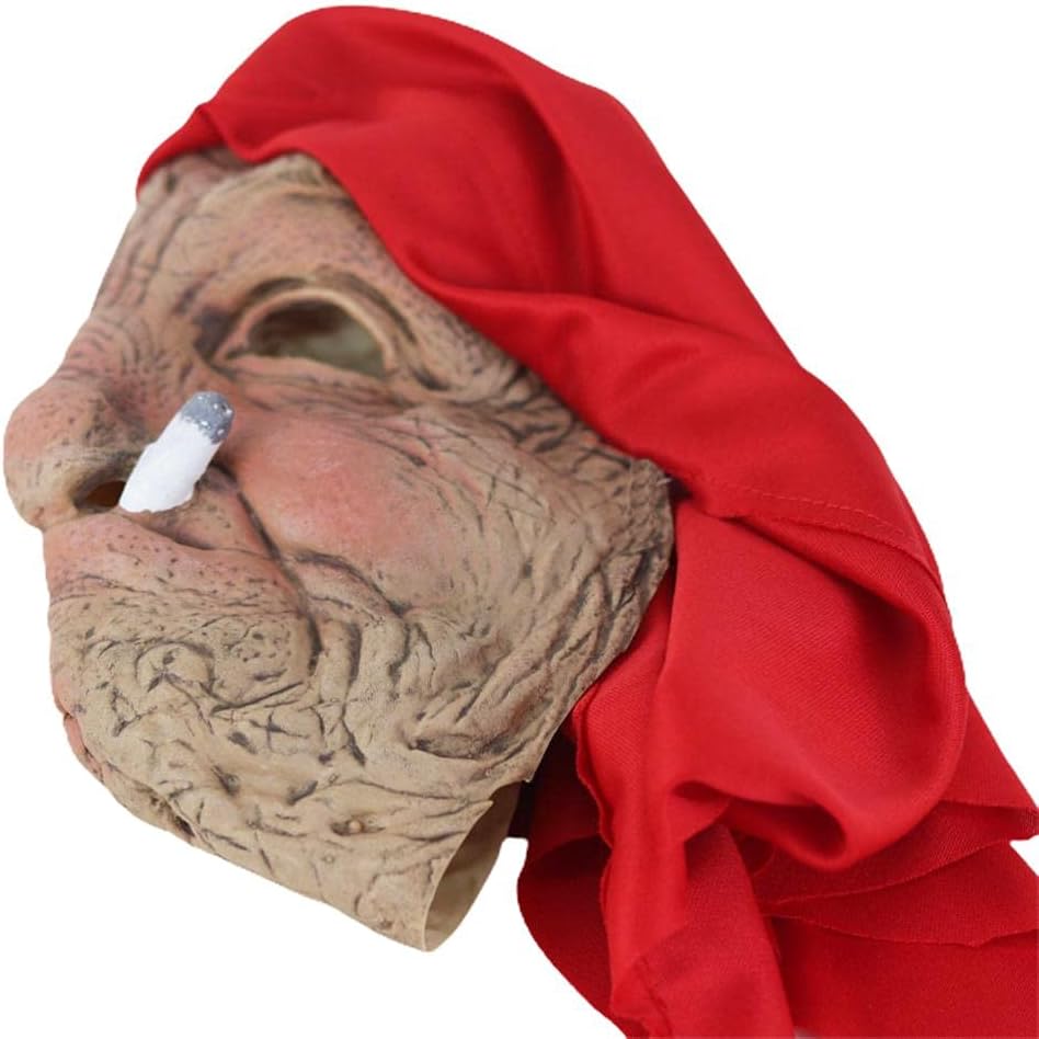 Old Woman Mask, Halloween Horror Headgear Old Lady Face Cover Latex Head Wear for Halloween Party Cosplay Props - PuriLite