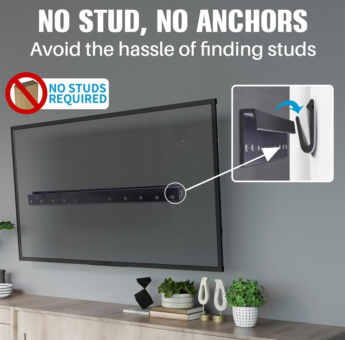 Studless Drywall TV Mount for 12-55 inch TVs, No Stud TV Wall Bracket Max VESA 400x400mm up to 100 lbs Universal Fits Most LED LCD Plasma Flat/Curved Screen TVs & Monitors - PuriLite