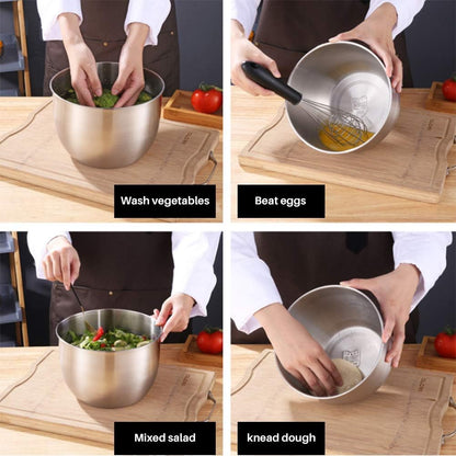 Stainless Steel Mixing Bowl with Lid, Deep Metal Cake Basin, Salad Egg Dessert Baking Bowl - PuriLite
