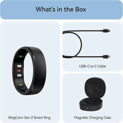 RingConn Gen 2 Smart Ring, No App Subscription, Size First with Sizing Kit, 12-Day Battery Life, Stress/Women's Health Tracker, Compatible with Android & iOS (Black, Size 8) - PuriLite