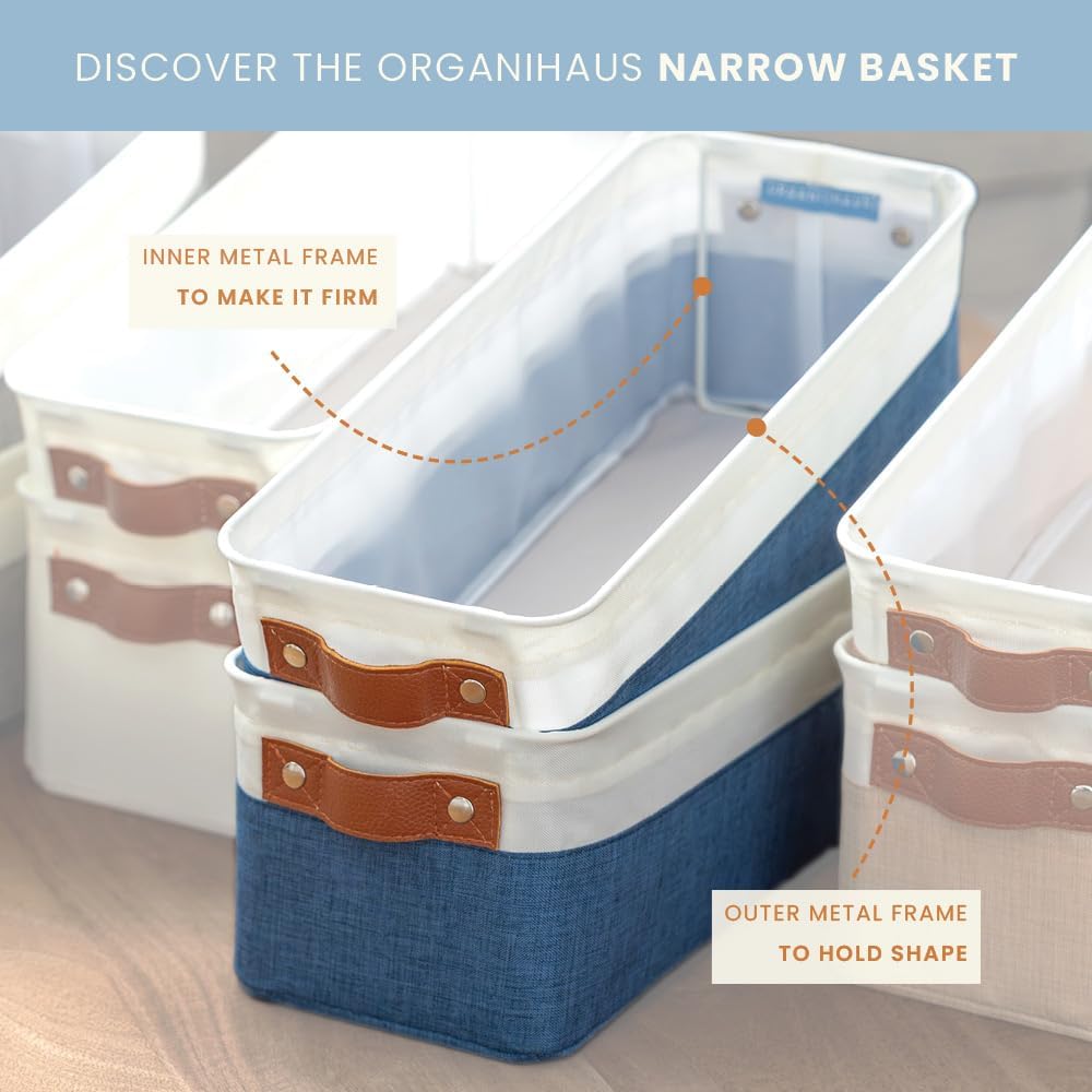 OrganiHaus Large Fabric Storage Baskets for Shelves 3 Pack, 15x11in Closet Storage Bins for Shelves, Cloth Baskets, Fabric Storage Cubes, Linen Closet Organizers, Fabric Basket, White Basket - PuriLite