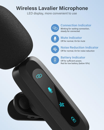 Wireless Lavalier Microphone for iPhone, iPad, Android Phone，2-Pack Mini Microphone with Noise Reduction, Auto Pairing and Mute & Reverb for Vlogging, Video Recording, TikTok, YouTube - Plug & Play - PuriLite