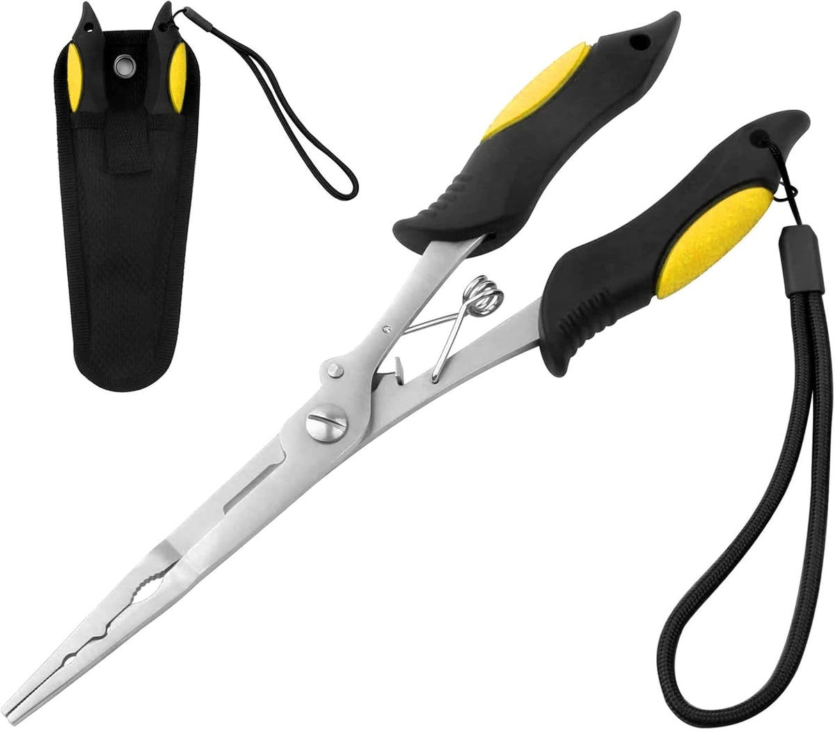 Fishing Pliers Stainless Steel Hook Remover Braid Cutter Rustproof Saltwater Split Ring Pliers Fishing Multi-Tools with Sheath and Lanyard - PuriLite