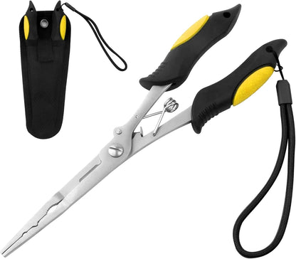 Fishing Pliers Stainless Steel Hook Remover Braid Cutter Rustproof Saltwater Split Ring Pliers Fishing Multi-Tools with Sheath and Lanyard - PuriLite