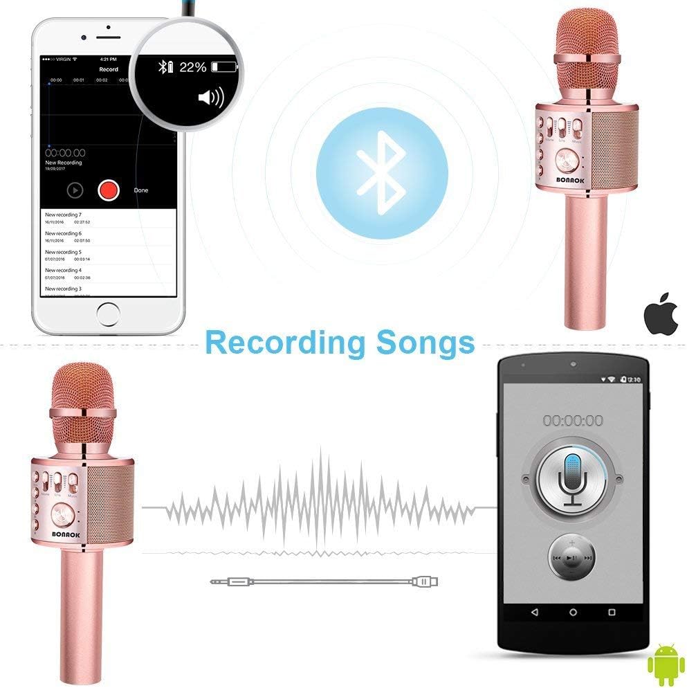 BONAOK Wireless Bluetooth Karaoke Microphone,3-in-1 Portable Instrument Wireless Microphone Mic Speaker Machine Home Party Birthday for All Smartphones（Black） - PuriLite