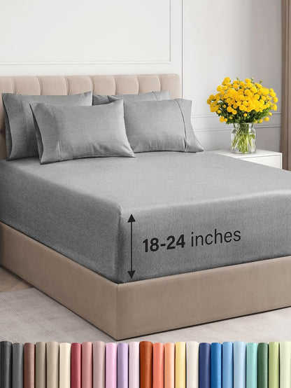 Extra Deep Queen Sheet Set - 6 Piece Breathable & Cooling Sheets - Hotel Luxury Bed Sheets Set - Easy & Secure Fit - Soft, Wrinkle Free & Comfy Sheets Set - White Sheet Set w/Extra Deep Pockets - PuriLite