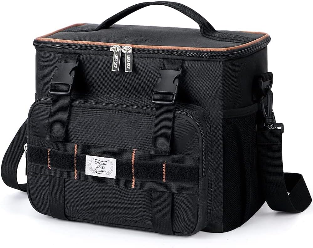 Lekebobor Tactical Lunch Bag for Men, Leakproof Large Insulated Lunch Box with Molle, Waterproof Cooler Bag for Adults Men Outdoor Picnic Travel Office, 24Can (15L), Black - PuriLite