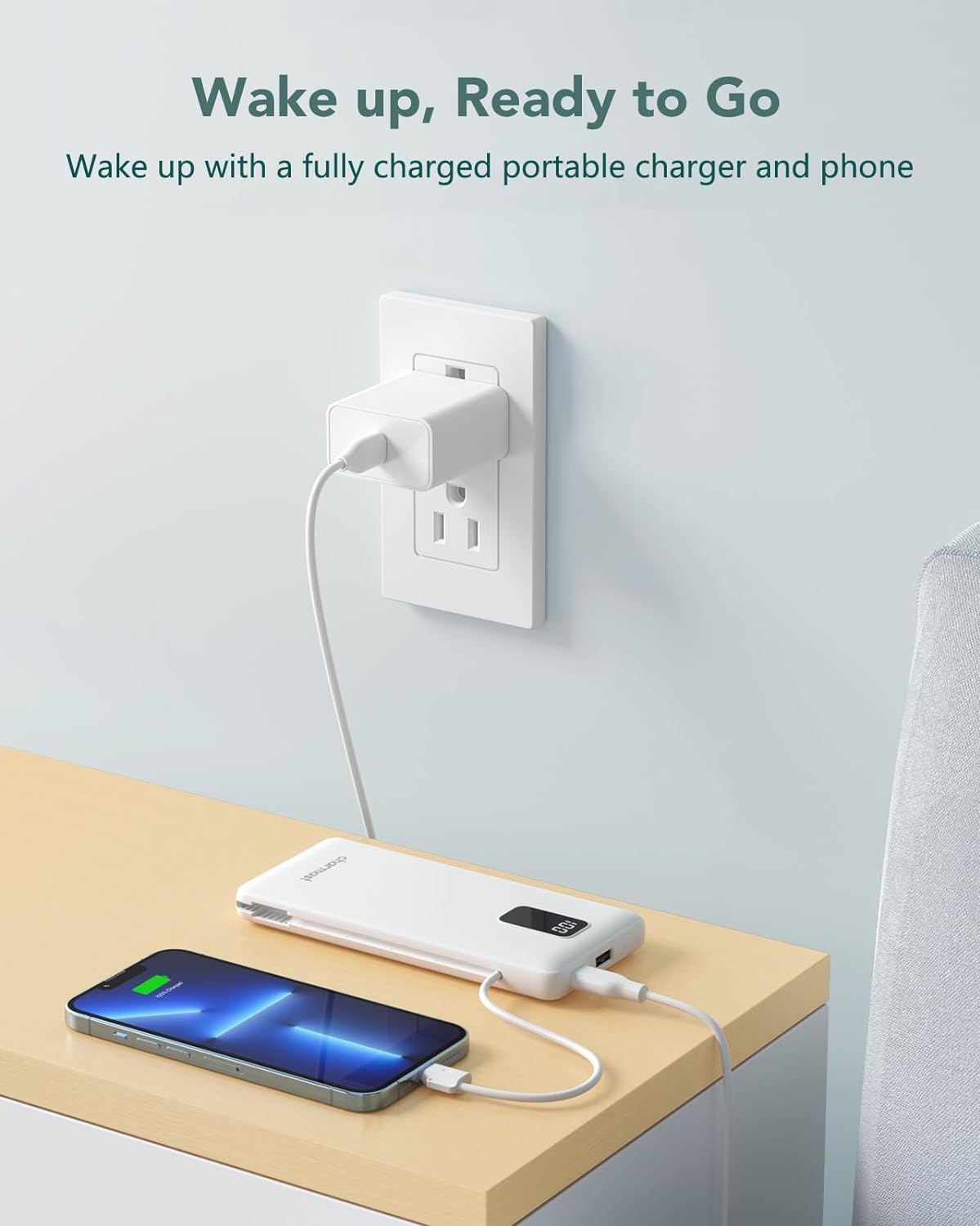 Charmast Portable Charger with Built-in Cables and Plug, 10000mAh USB C Power Bank Fast Charging 15W, External Battery Pack Slim, Travel Essentials Compatible with 16 15 14 13, Samsung Galaxy, iPad - PuriLite