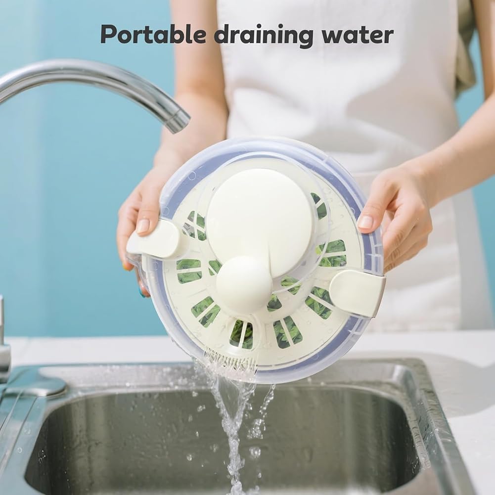 Cenroelon Stainless Steel Salad Lettuce Spinner Quick Manual Compact with Lid,Basin Drain Frame Non-Slip Base - PuriLite