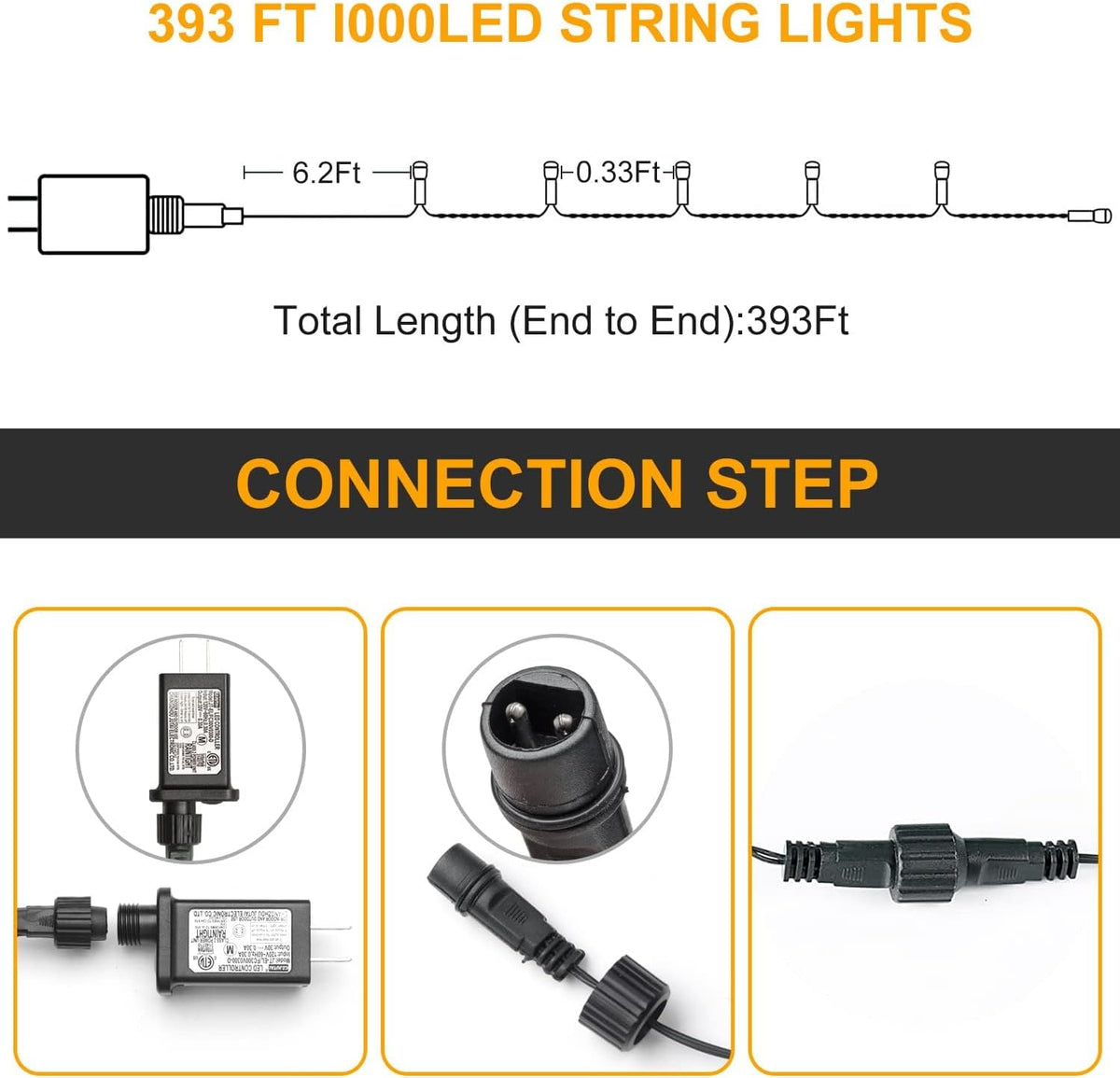 Haili Halloween Lights Outdoor, 105 FT 300 LED Halloween String Lights with Memory Function, Plug in 8 Mode String Lights for Halloween,Christmas,Party, Patio, House Decoration (Purple Orange) - PuriLite