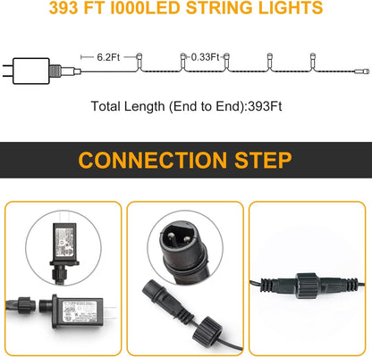 Haili Halloween Lights Outdoor, 105 FT 300 LED Halloween String Lights with Memory Function, Plug in 8 Mode String Lights for Halloween,Christmas,Party, Patio, House Decoration (Purple Orange) - PuriLite