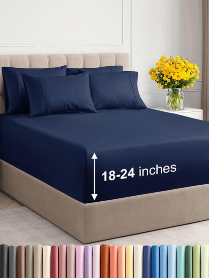 Extra Deep Queen Sheet Set - 6 Piece Breathable & Cooling Sheets - Hotel Luxury Bed Sheets Set - Easy & Secure Fit - Soft, Wrinkle Free & Comfy Sheets Set - White Sheet Set w/Extra Deep Pockets - PuriLite