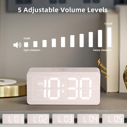 Purilite Select Wooden Digital Alarm Clock with Large LED Display - PuriLite