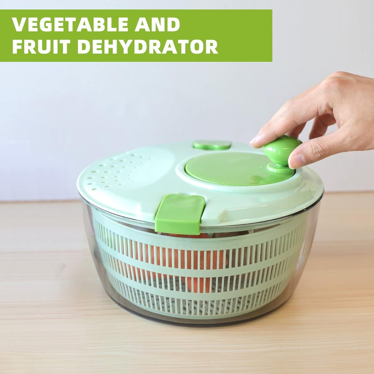Salad Spinner- Green Salad Spinner Large- 4.2L Lettuce Spinner for Vegetable Washing, Lettuce Dryer with Drain, Bowl, Colander - PuriLite