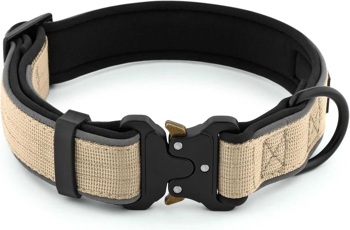 Plutus Pet Tactical Dog Collar, Reflective, Adjustable Heavy Duty Dog Collar, Soft Padded and Comfortable, for Small Medium and Large Dogs (Red, L) - PuriLite