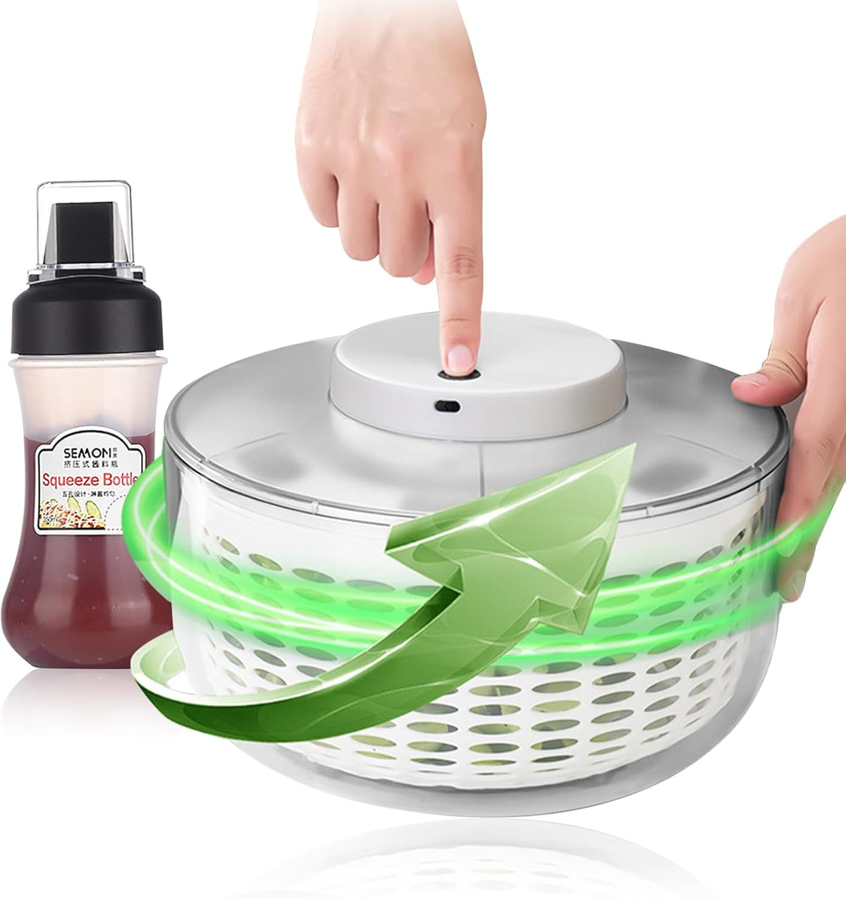 Electric Salad Spinner,6L Large Capacity Lettuce Spinner,Automatic Vegetables Fruit Washer Dryer Drainer Strainer,USB Charge,Quick Dehydrator with 350 ml Squeeze Bottle for Home Kitchen - PuriLite