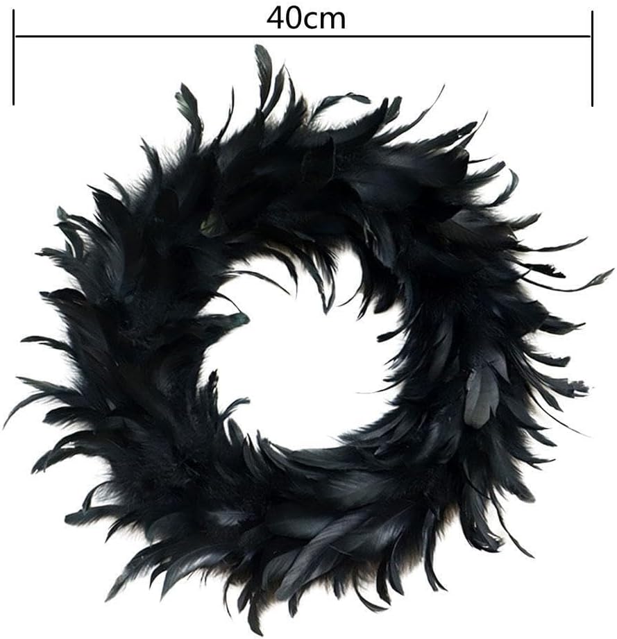 IKEEYUIS Spooky Black Feather Wreath Halloween Cocktail Front Door Hanging Garland Decor - PuriLite