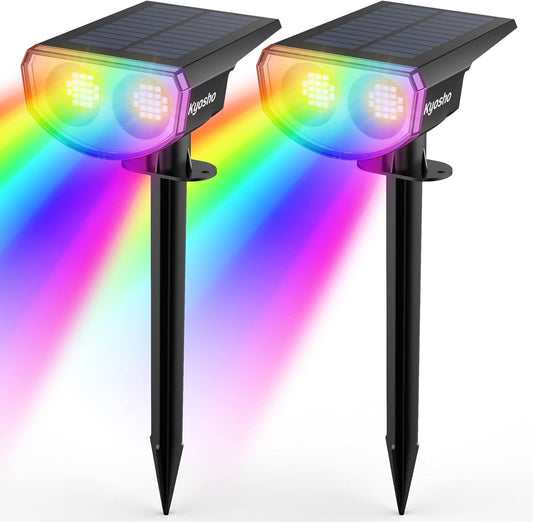 Solar Landscape Spotlights, Solar Spotlights with RGBW Modes, Color Solar Light with 1 Auto Color Cycling&8 Fixed Color, Outdoor Lights Waterproof for Decoration, Yard, Color Changing Lights, 2pack… - PuriLite
